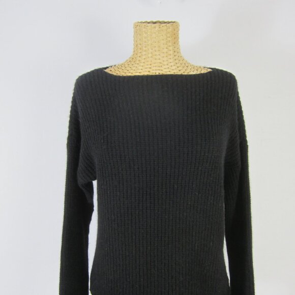 360 Cashmere Women Small Black LS RibbedKnit Boat Neck Pullover Sweater Classic - Picture 4 of 7